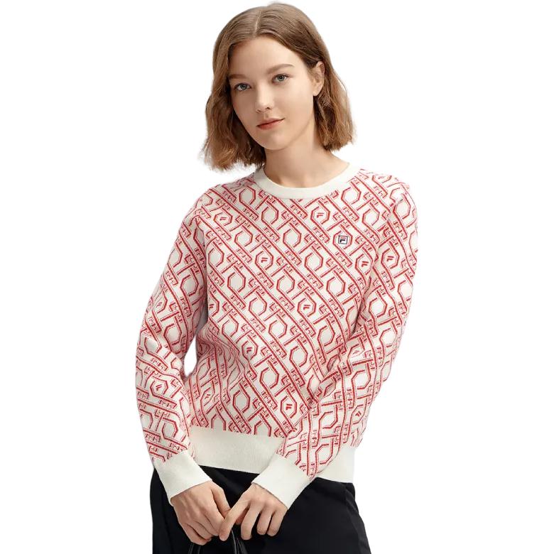 Fila Full Print Crew Neck Pullover Sweater Women sweater Legendary-Red F11W411401F-RD