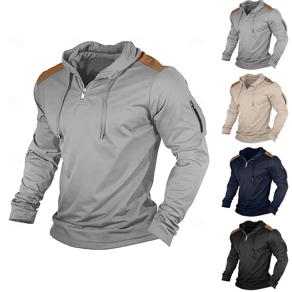 Men's  Tee Tee Top Long Sleeve Shirt Long Sleeve Hooded Summer Fall Patchwork Daily Casual Street Style Zipper Outdoor Street Causal