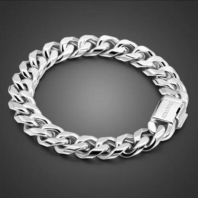 Men's Chunky White Gold Plated Korean Style Bracelet - Bold Fashion Gift for Boyfriend.