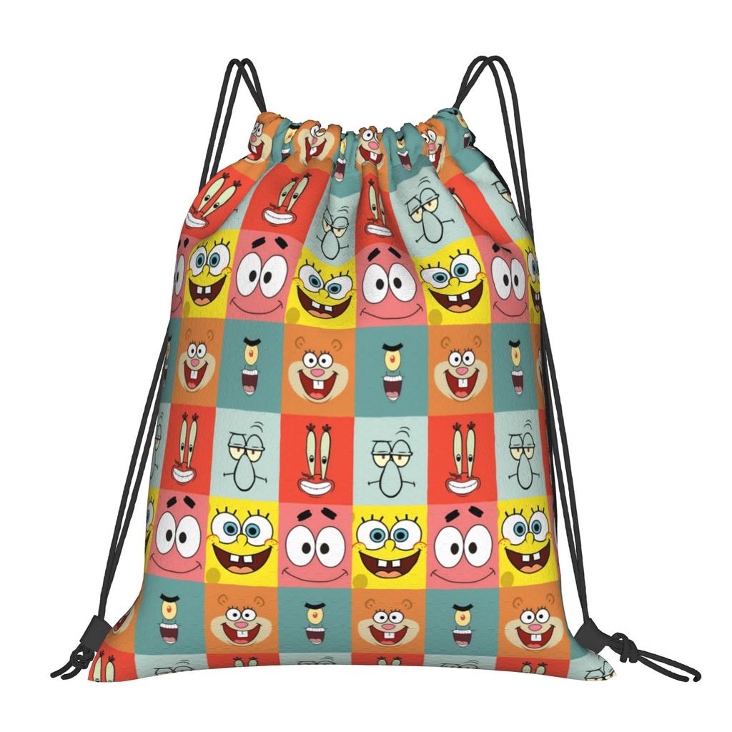Custom S-Sponges Anime Bobes Drawstring Bags Men Women Lightweight Cartoon Sports Gym Storage Backpack