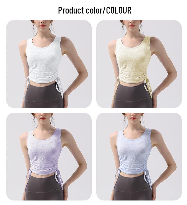 Nude Jacquard Drawstring Sports Top - Women's Breathable, Waist-Slimming, Quick-Dry Yoga & Fitness Wear.