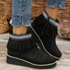 Women's Tassel Thick Soled Boots Fashionable Casual Suede Side Zipper Outer Wear Classic Ankle Boots Boots Women with Flowers