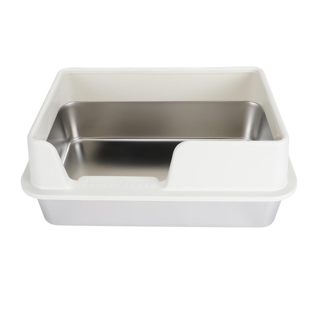 Kattlåda i rostfritt stål Höga kanter Stänksäker Lätt att rengöra Sluten kattlåda för