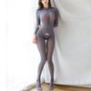 Damskie bodystocking z długim rękawem i otwartym krokiem, częściowo prześwitujące, ze stringami