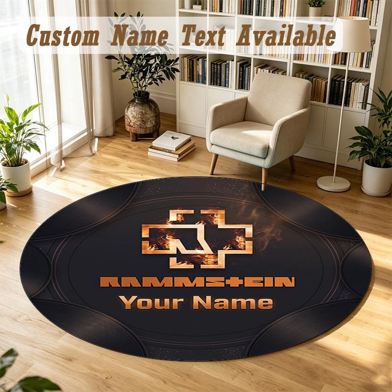 Round Rug Custom NameRammstein Pattern Non Slip Carpet Home Floor Decor