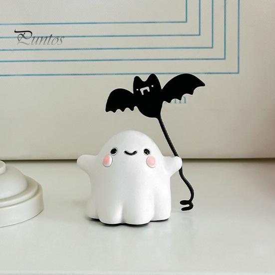 Desktop Ornament for Halloween Ghost Walking Dog Resin Figurine, Cute Holding Bat Balloon Statue, Spooky Decor Decor, Mini Stable Base Tabletop