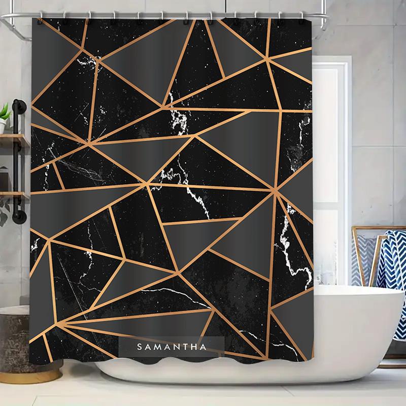 

Geometric Black Marble Shower Curtain Luxurious Customizable With Name Bathroom Decor For Modern Bathrooms W60H190(CM)-1 Pcs