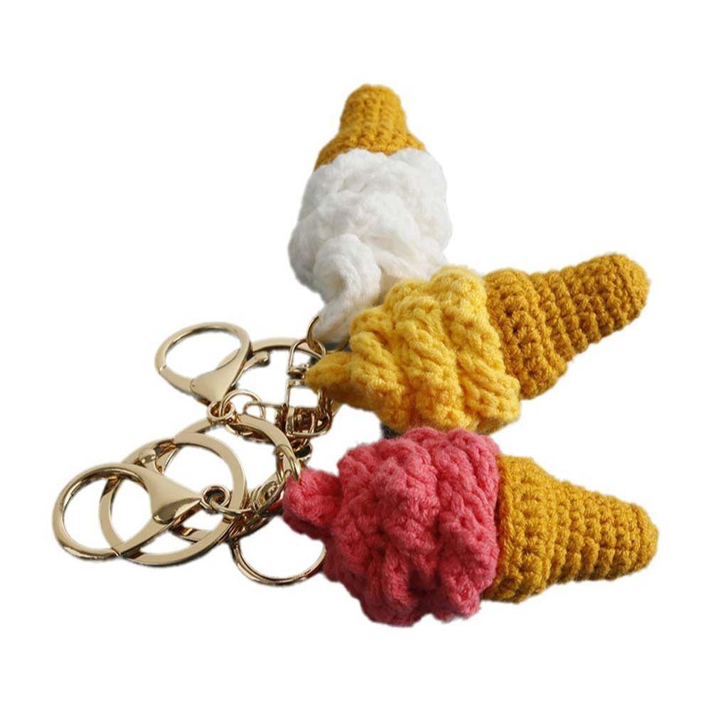 Handmaking Crochet Keychain Ice Cream Cone Knitted Keyrings Exquisite Ice Cream Pendant Backpack