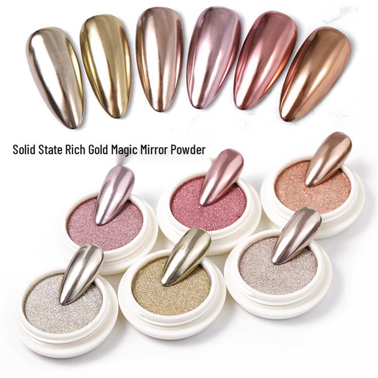 Rich Gold Titanium & Silver Mirror Powder: Rose Gold & Champagne Electroplated Solid Powder for Nail Art