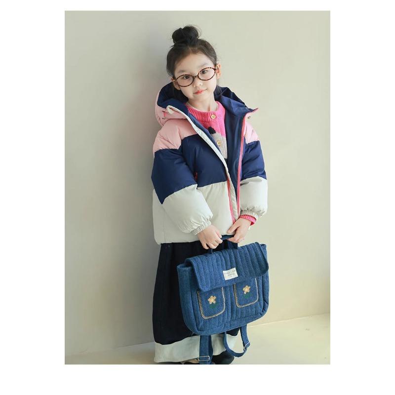 Tri Color Kids Hooded Short Down Jacket Warm Winter Outerwear For Boys And Girls