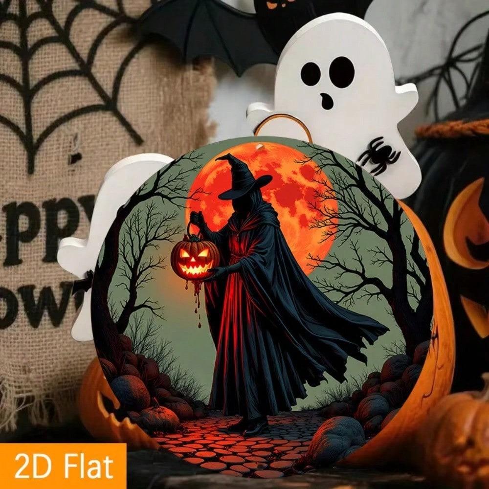 Halloween Pumpkin Lantern Metal Tin Sign Witch Moon Wall Decor Indoor Outdoor