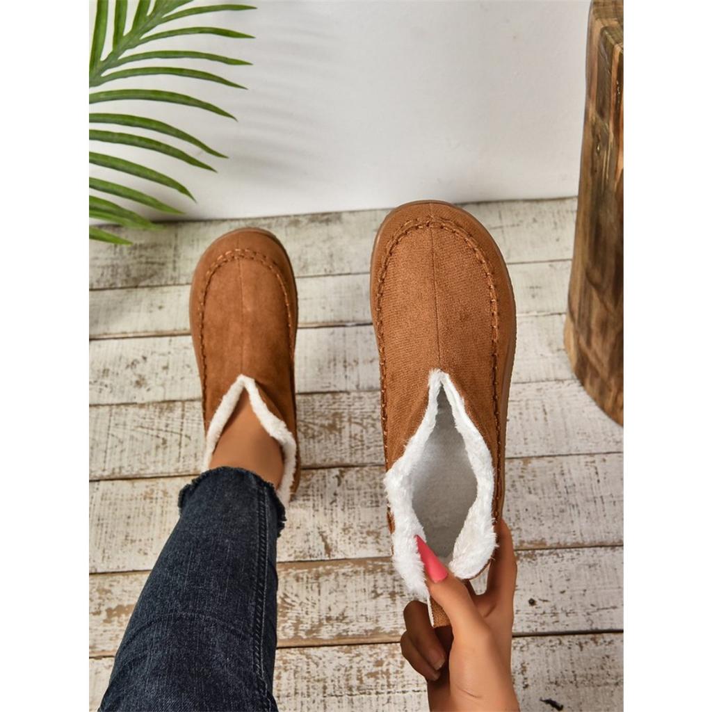 Fashionable Fleece Warm Cotton Boots for Women's Casual, Solid Color Suede Retro Oversized Snow Boots