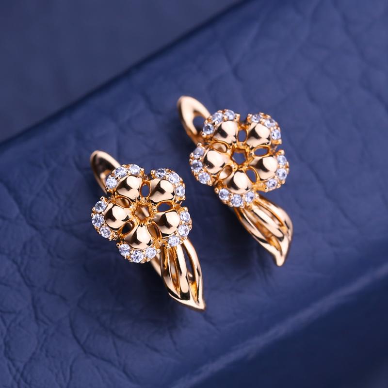 KNIKOO Clip Earrings For Women Cubic Zirconia Fashion Flower Stud Earrings Jewelry For Wedding Party Gifts