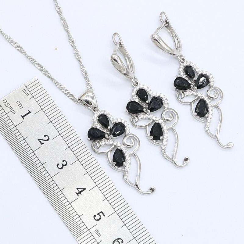 Black Zircon Jewelry Sets For Women Bracelet Necklace Pendant Earrings Ring Gift Box