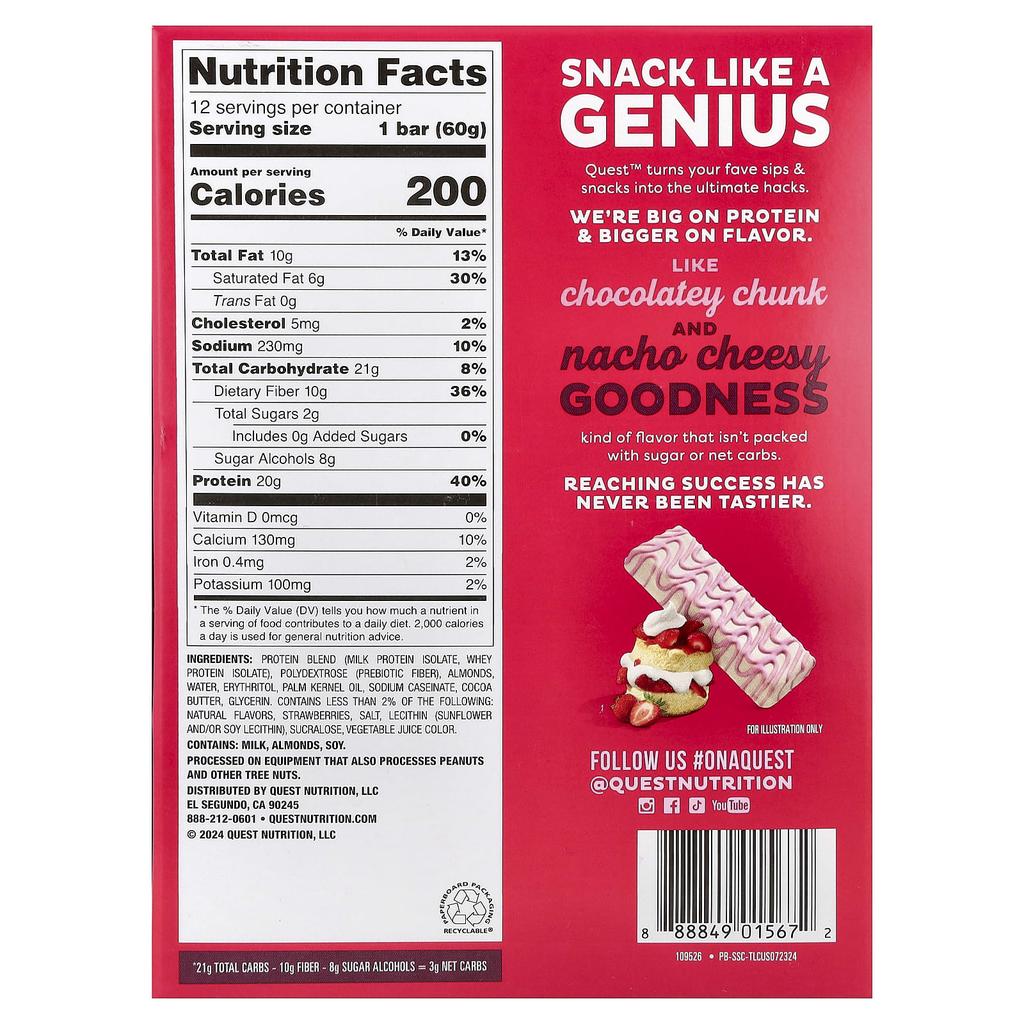 Quest Nutrition, Protein Bar, Strawberry Shortcake, 12 Bars, 60g (2.12oz) Each