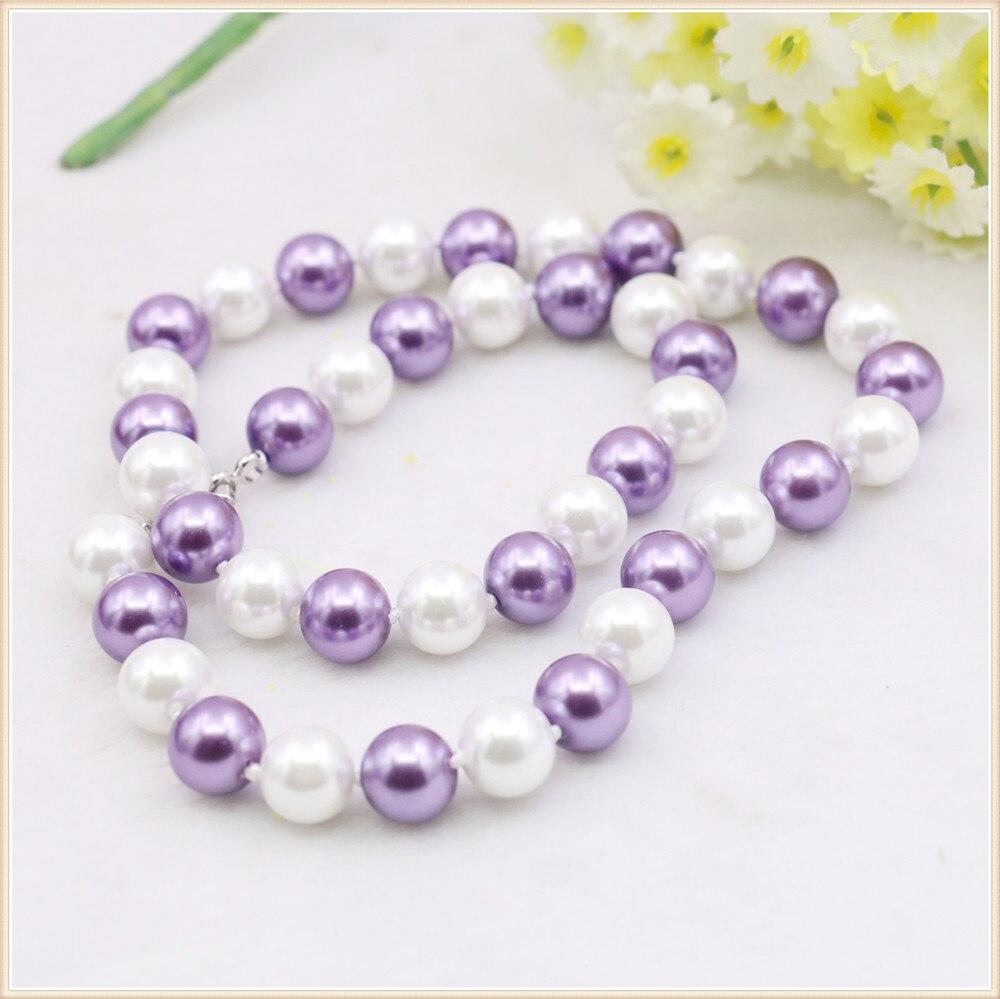 Colar de Contas de Pérola de Vidro Redondas de 10mm Branco Roxo Cor Dupla Adorno de Pescoço Mulheres Meninas Presentes para Design de Fabricação de Joias