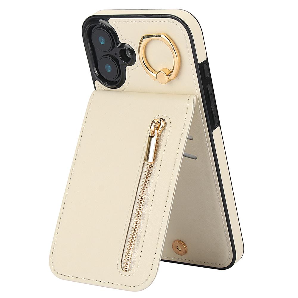 

For iPhone 16 Plus Case RFID Blocking Ring Kickstand Retro Leather+TPU Anti-Fall Phone Cover C