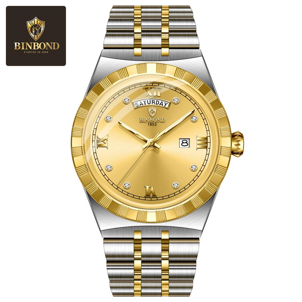 BINBOND New Luxury Wristwatch For Men Fashion Stainless Steel Date Quartz Man Watch Waterproof Luminous Casual Men's Watch