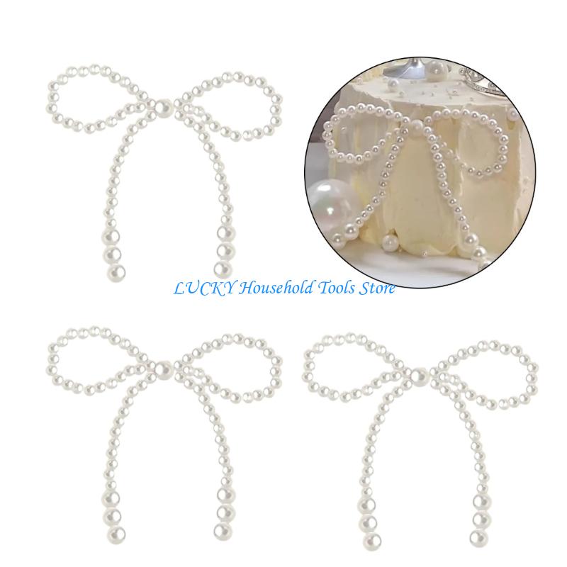 J0MC 12Pcs White Imitation Pearls Bowknot Cake Decoration Cake Toppers for Wedding Baby Showers Birthday Cake Embellishment