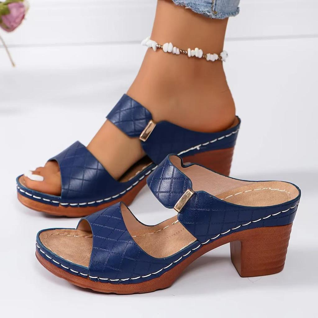 2024 Women's Plus Size Chunky Heel Peep Toe Sandals & Slippers: Summer One-Strap New Style