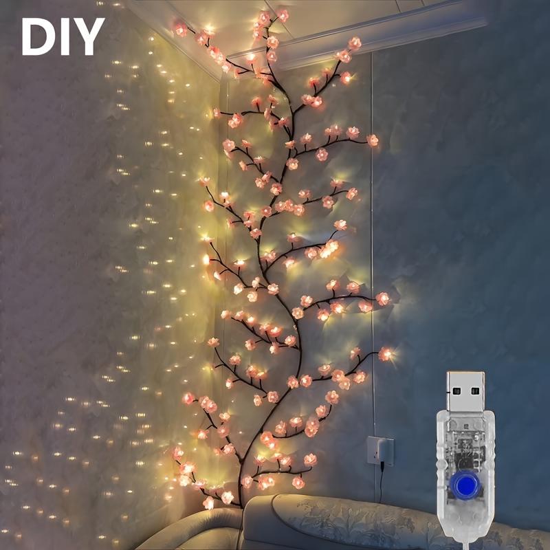 

New LED Cherry Blossom Branch Lights – Bendable Indoor Rattan Decoration for Ambiance 1.6m 72 Lights [USB, 8 Functions]