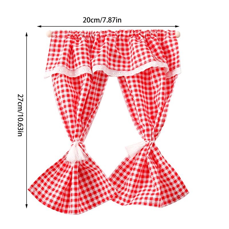 1/12 Dollhouse Mini Plaid Curtains Door Curtain Doll Home Furniture Decoration Dolls House Living Scene Decor Accessories