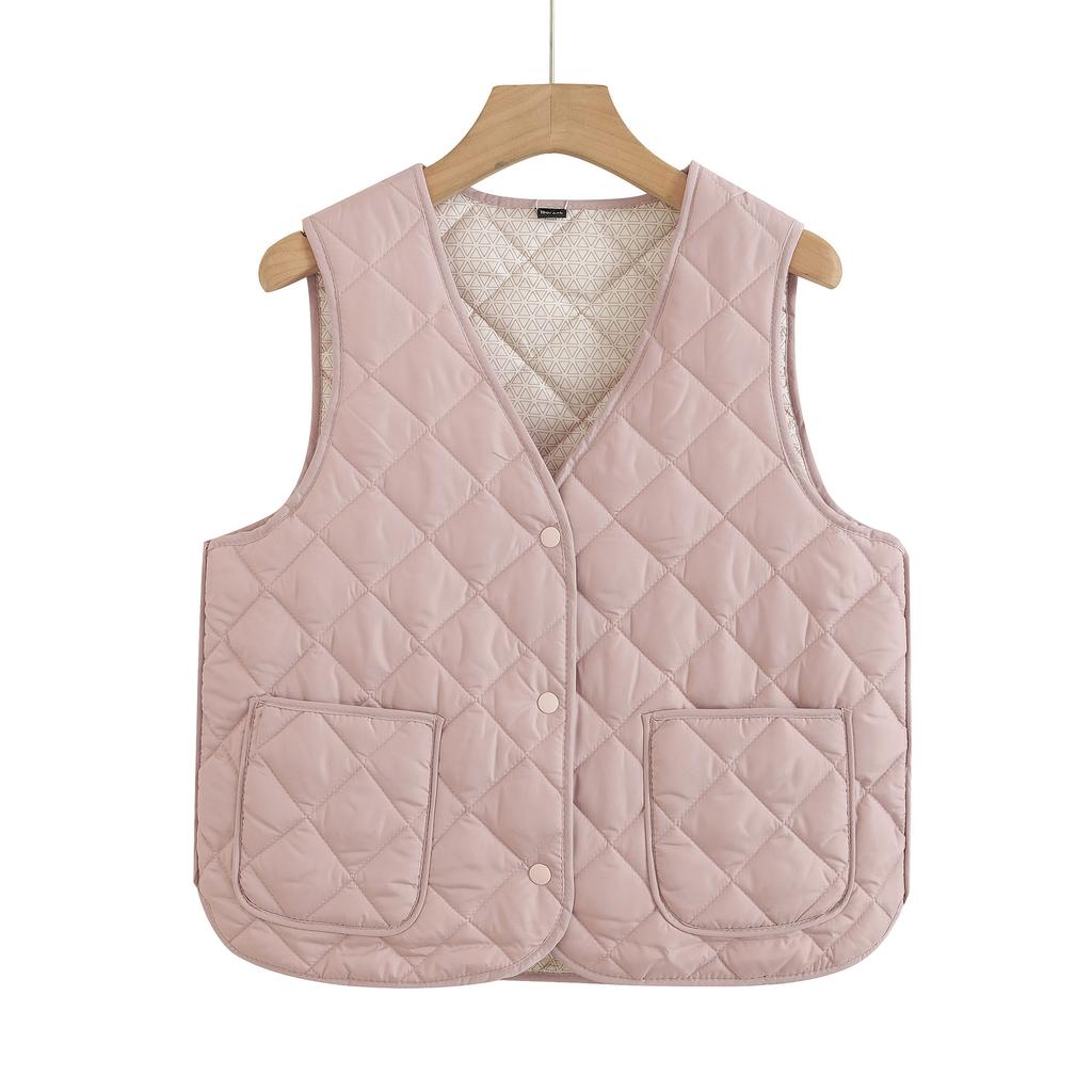 Crew neck quilted warm windproof vest down cotton vest cotton top warm jacket new autumn and winter