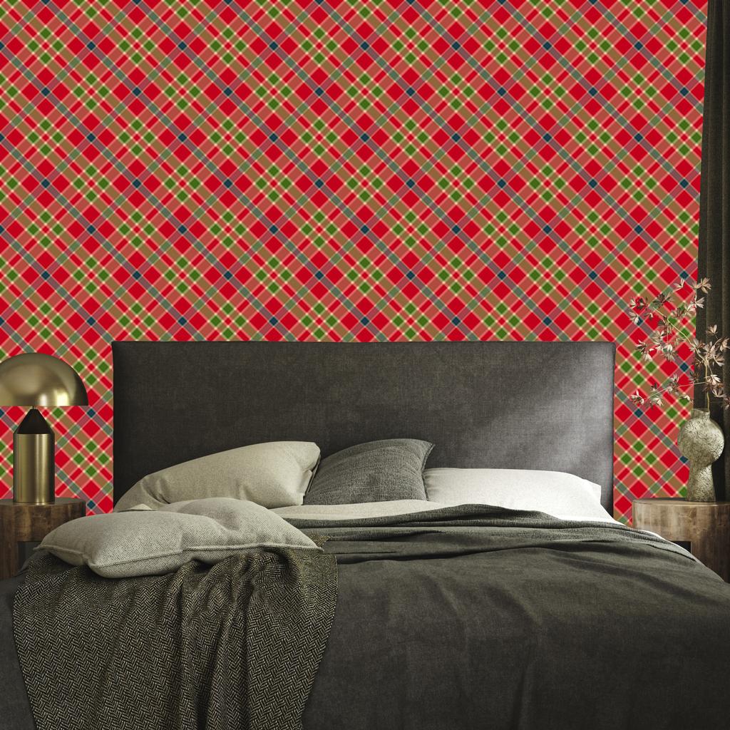 Christmas Autumn Plaid Wallpaper Red and Orange 50x1000