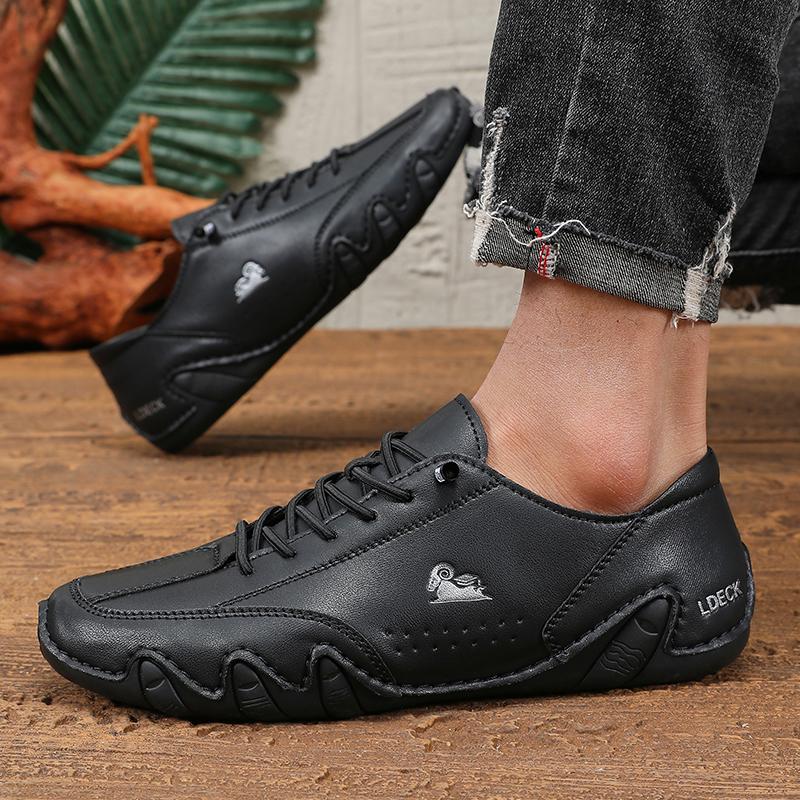Fashion Spring Men Low Cut Leather Sneaker Soft Soled Loafers Anti Slip Flat Bottom Casual Shoes Large Size Zapatillas Para Hombre 2025