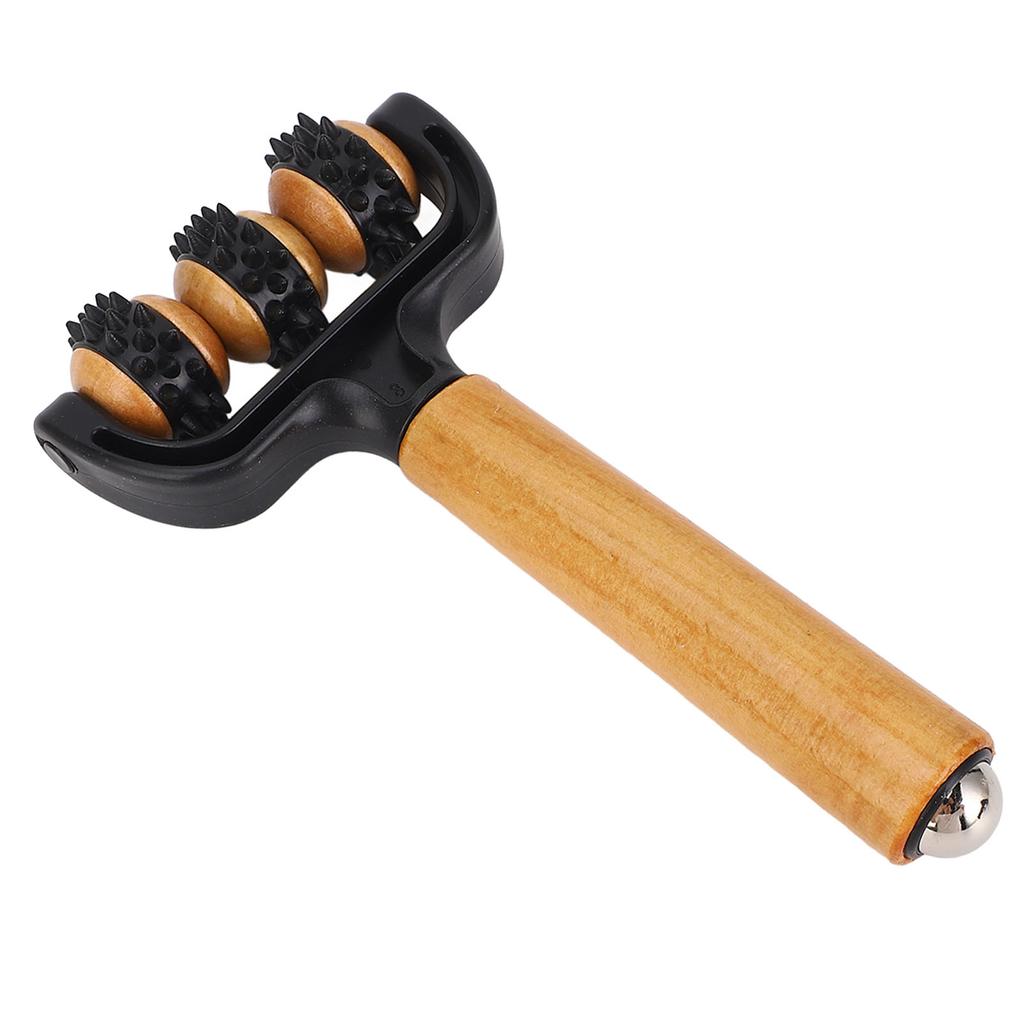 Rola Portabilă cu Bile Spinoase de Masaj 3 Roți Mâner Ergonomic Instrument din Lemn pentru Masaj Muscular