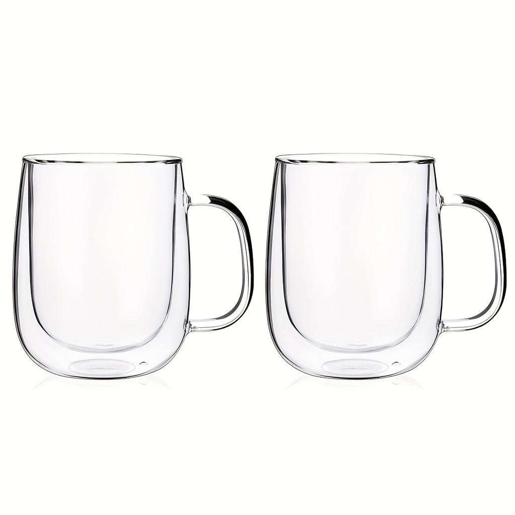 2 Pack Glass Coffee Mugs - Double Wall Insulated Mug Set with Handle, Tea Latte Cappuccino Cup for Latte, Macchiato, Americano