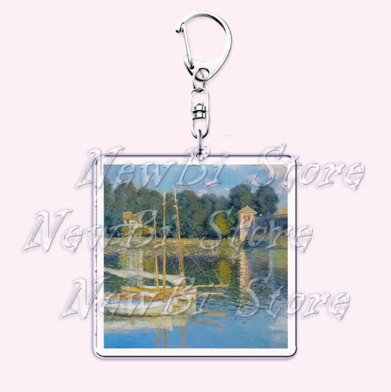 Hot Impressionism Art Keychain for Accessories Bag Van Gogh Monet Mona Lis Oil Painting Pendant Chain Ring Keyring Jewelry Gifts