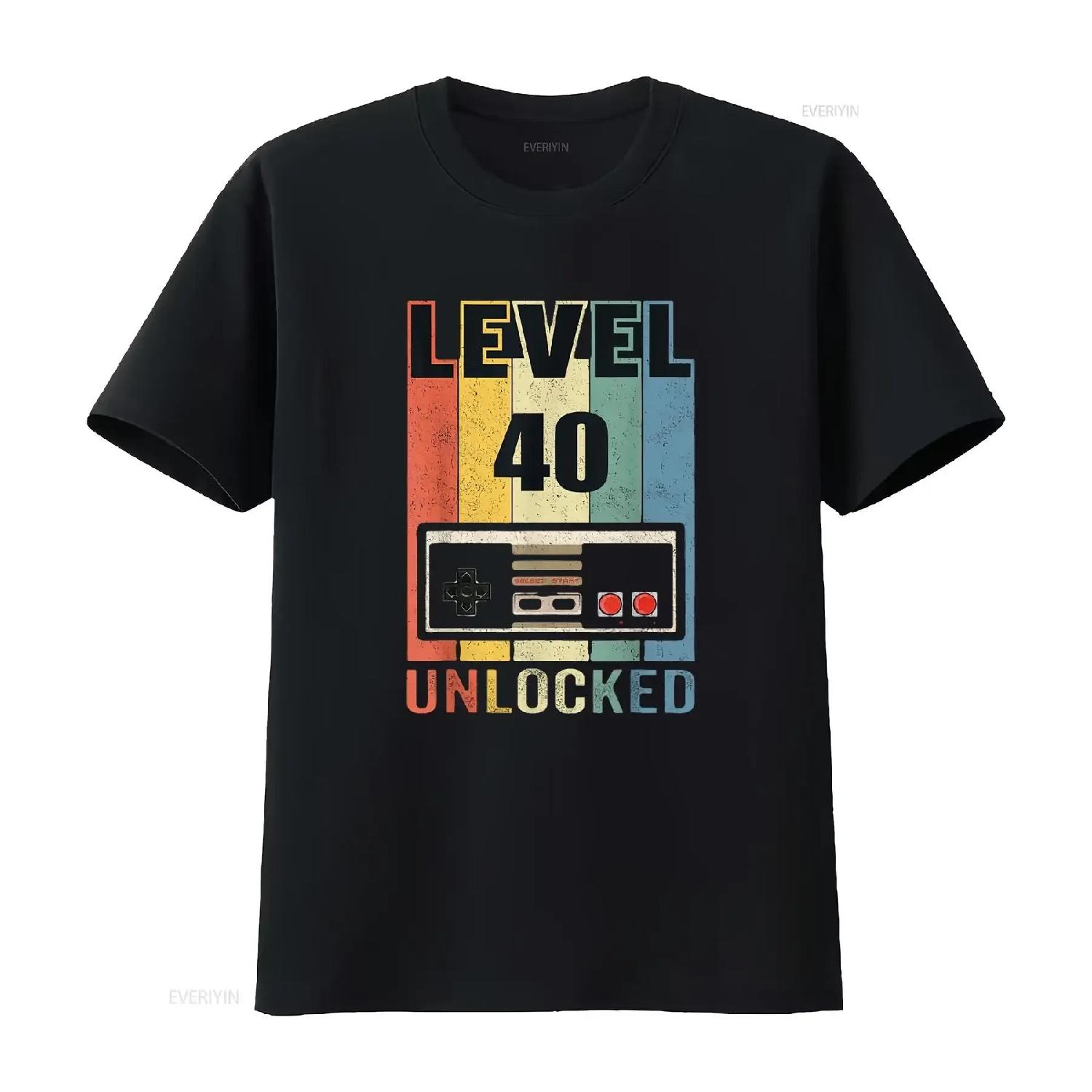 Mens Level 40 Unlocked T Shirt Video Gamer 40th Birthday s Black vintage Washed Top For Everyday Wear Slightly streetwear XXXXXL разноцветный