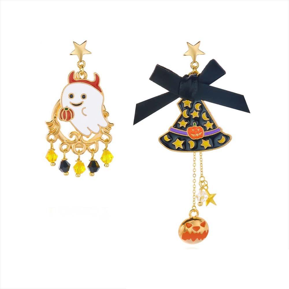Quirky Halloween Earrings Enamel Metal Lightweight Gothic Drop Ear Jewelry Beaded Durable Witch Hat Ear Studs Women and Teens