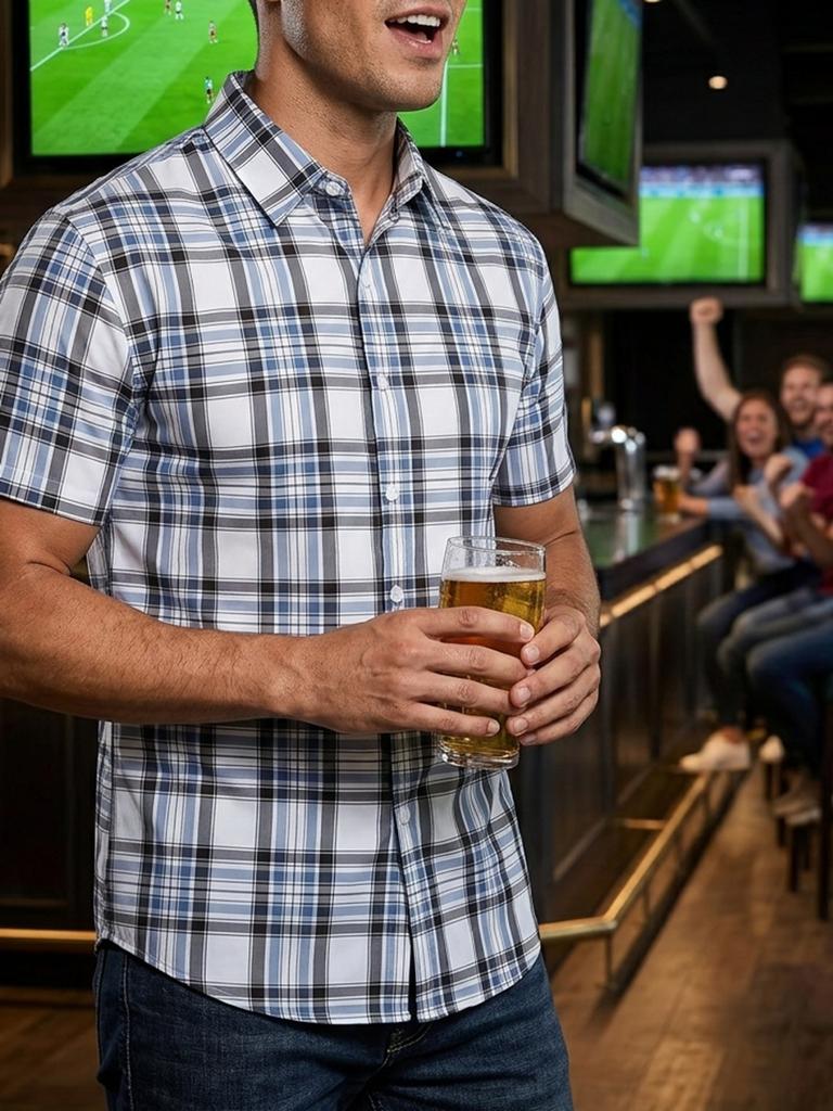 Herren Hawaii Lässiges Urlaubs Karo Kurzarm Hemd mit Knöpfen
