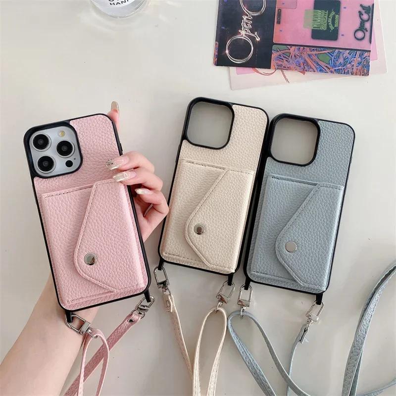 Wallet  with Card Holder Crossbody Phone Case for IPhone 13 12 Mini 16E 16 15 Plus 14 11 Pro Max Pu Leather Protective Cover