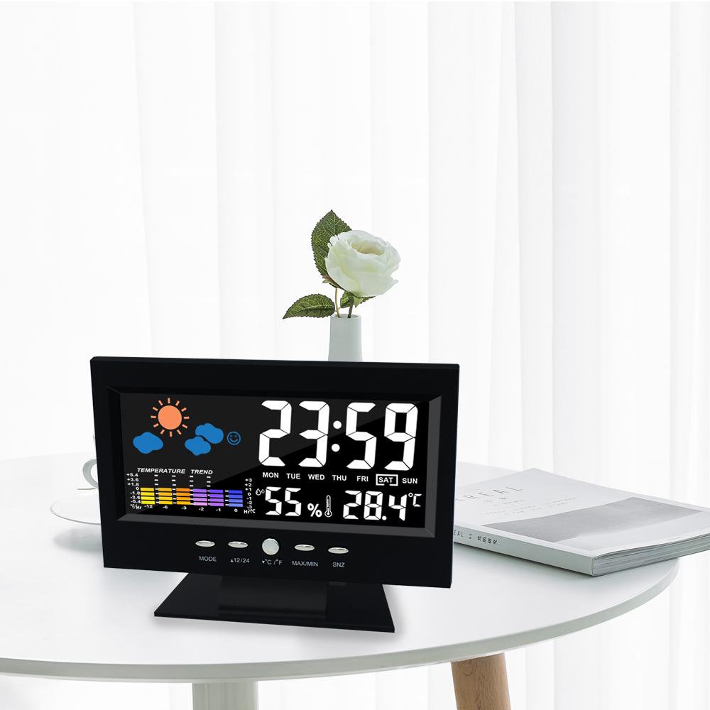 Wetterstation Digitales Temperatur-Feuchtigkeitsmessgerät Uhr Thermometer Hygrometer Kalender Temperaturtrend Alarm Komfortniveau