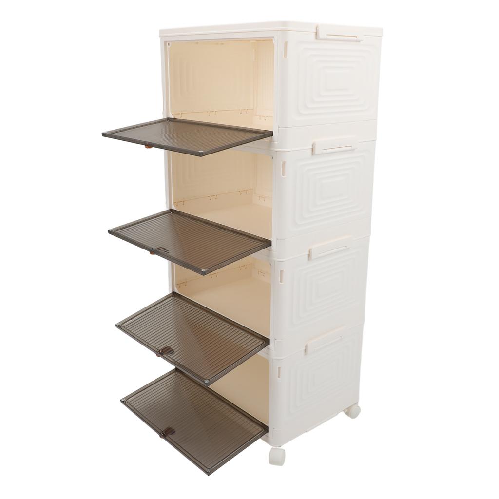 Folding Shoes Storage Box 4 Layers Transparent Large Capacity Foldable Shoe Rack Organizer with Whee