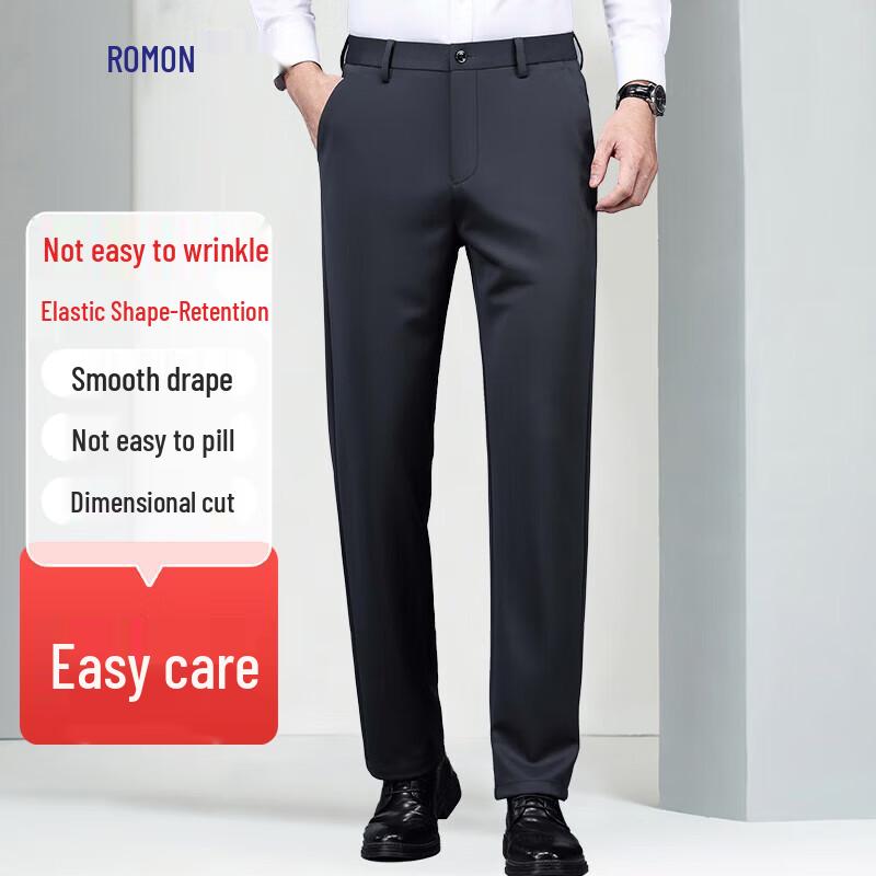 Romain Men's Straight Fit Elastic Anti-Wrinkle Casual Trousers