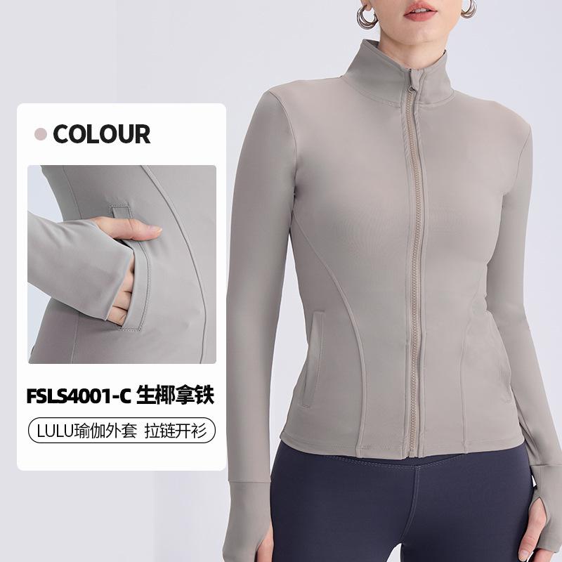 Spring And Summer New Long-Sleeved Yoga Clothes Women'S Nude Stand-Up Neck Zipper Sports Jacket Running Fitness Top