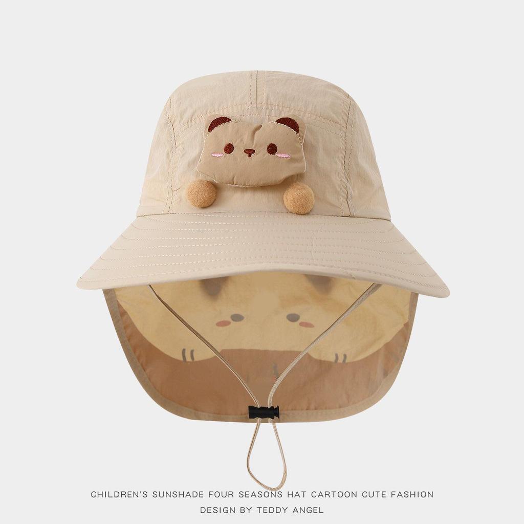 Kids' Summer Sun Hat - Cartoon Rabbit Design, Adjustable, Quick-Dry, Lightweight, with Optional Boys' Shawl