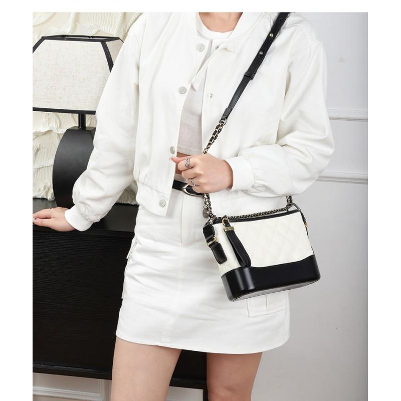 Fashion Genuine Leather Vagrant Bag Lattice Chain Contrast Bucket Net Red Shoulder Cross-body