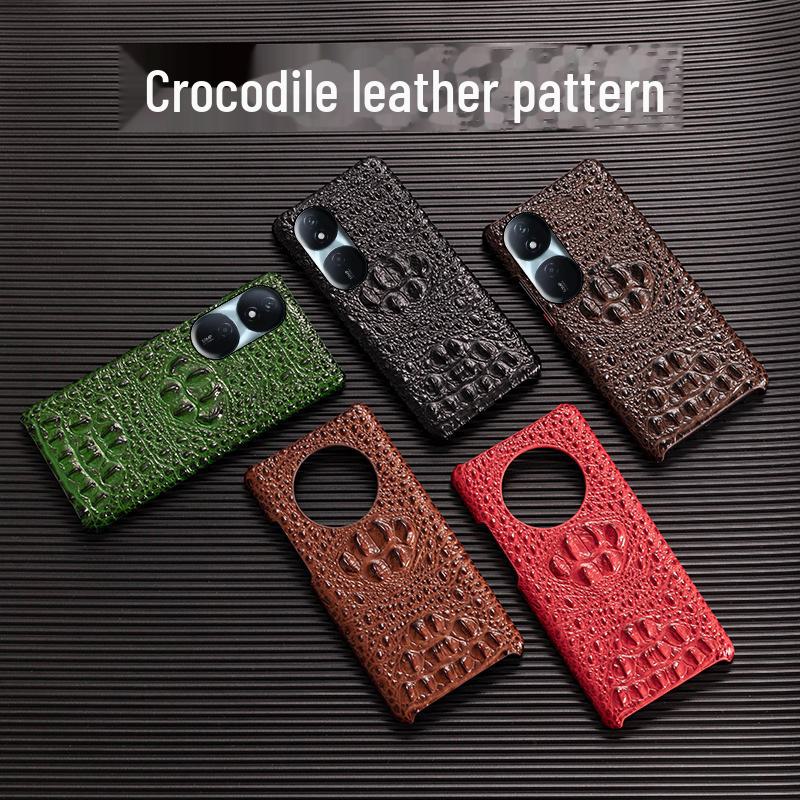 Cowhide crocodile pattern half-covered leather protective cover for Honor Play 50 Plus.