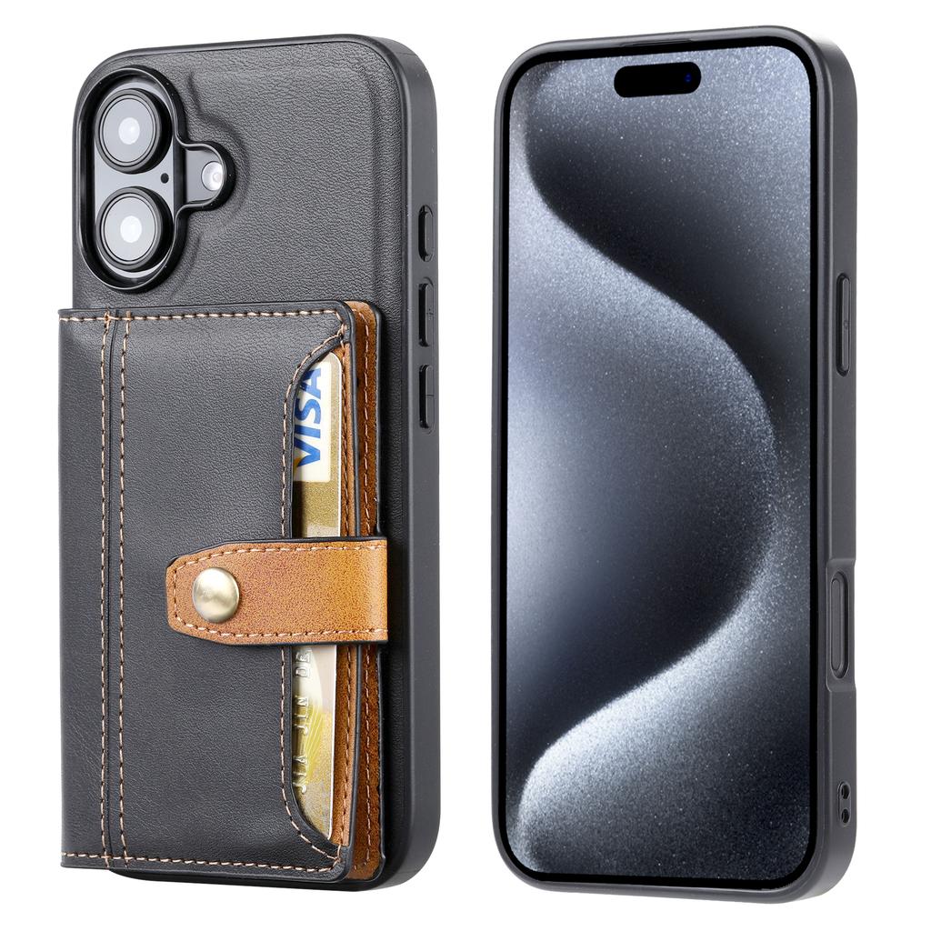 For iPhone 17 Case Calf Texture Card Holder PU Leather+TPU Kicsktand Phone Cover