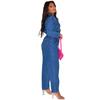 6971 Fashion Style Amazon Wish Women's Clothing Ins Influencer Picks Sexy Suit Collar Denim Jumpsuit In Stock