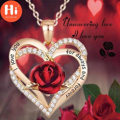Hi Exquisite Fashion Couple Love Rose Necklace Lady Elegant Jewelry Accessories Banquet Wedding Valentine's Day Anniversary Gift