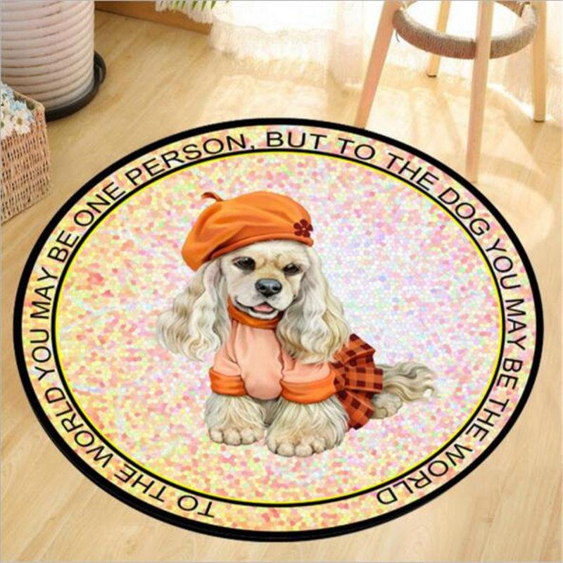 Living Room Bedroom Kids Room Rug Home Carpet Floor Door Mat Creative Cute Dog and Cat Round Rug