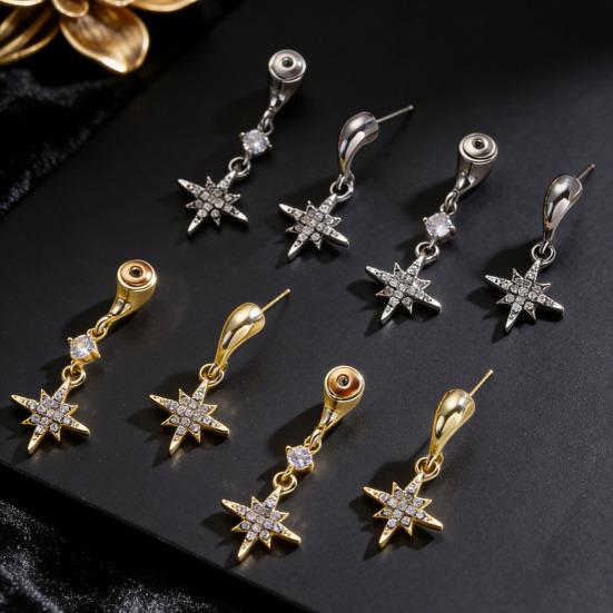 1 Paire Boucles d'Oreilles Femme Double Étoile à Huit Branches Pendentif Strass Incrusté Boucle d'Oreille à Tige Design Boucles d'Oreilles Pendantes Bijoux Cadeau