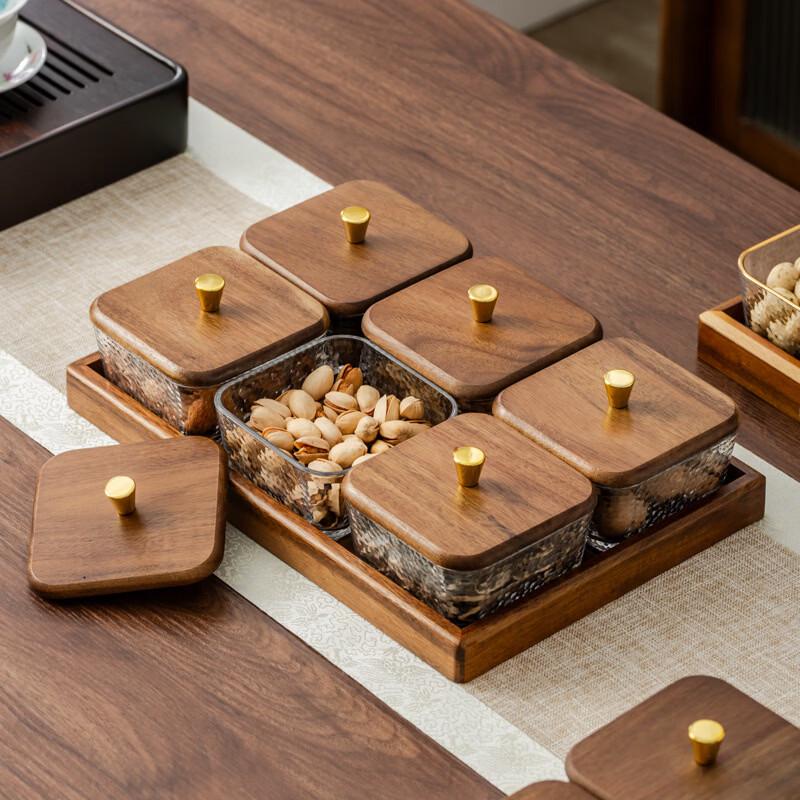 Ru Han Walnut & Glass Divided Snack Platter