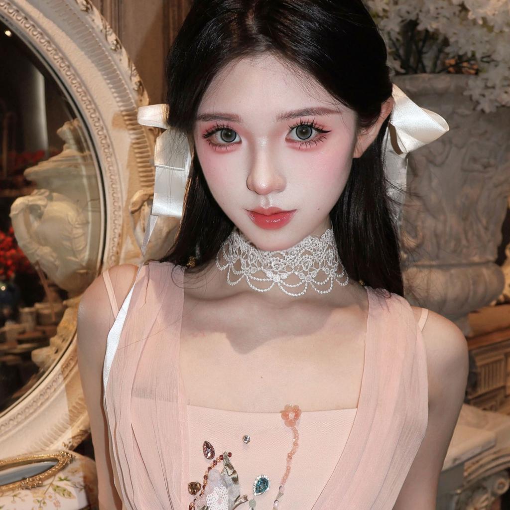 Pure Desire Wind White Lace Flower Tassel Necklace Vintage Court Wind Pearl Neck Strap Sweet Lolita Collarbone Chain